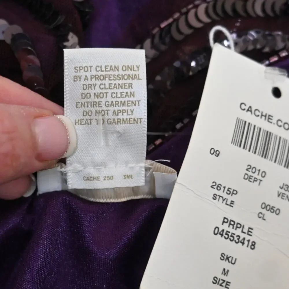 Cache Womens M Purple Short Sleeve Sequin Evening Cocktail Blouse NEW - Picture 9 of 9